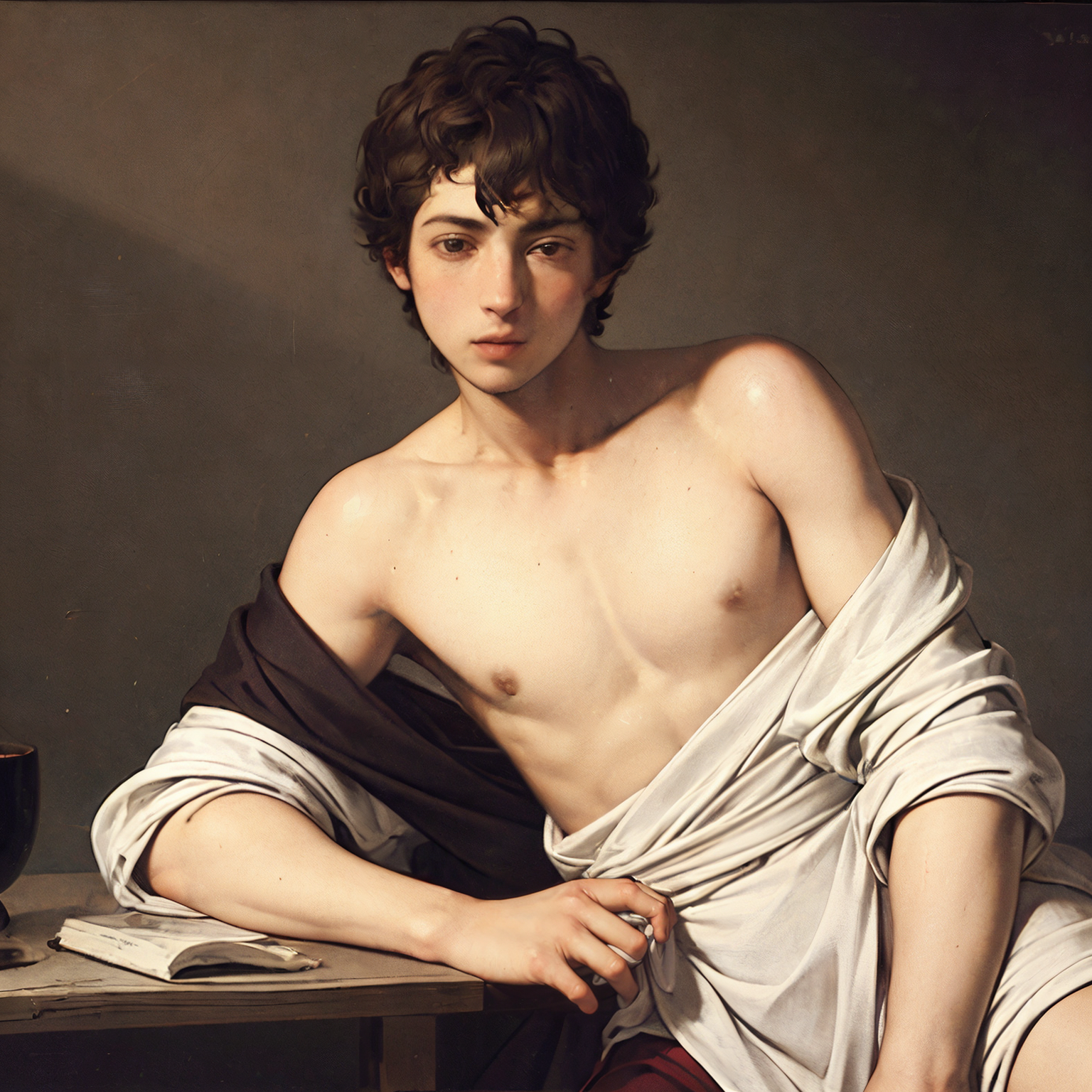 01084-33558.0-_lora_CARAVAGGIO V1-000002_0.55_, CARAVAGGIO,  oil painting, 1boy, portrait, still life, bare shoulders, clothes, table, dark ba.png